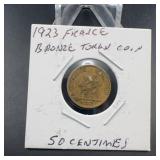 1923 France Bronze 50 Centimes Coin