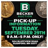 Pick-up: Tuesday, September 29th: 9 A.m.-5 P.m. On