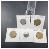 Five Vintage and Arcade Tokens Assortment