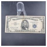 1953 Silver Certificate $5 Bill, Blue Seal