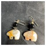 Handmade Agate Bear Dangle Earrings