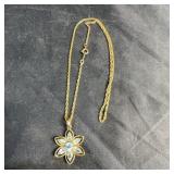 Sterling Silver Flower Pendant Necklace, Blue Topa