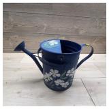 Blue Metal Watering Can With Floral Design