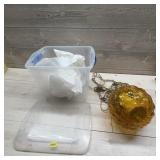 Amber Glass Hanging Swag Lamp With Chain