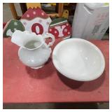 Ironstone Wash Basin and Pitcher Set, Semi-Porcela
