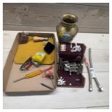 Tools, Brass Vase, and Accessories