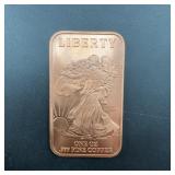 1 Oz .999 Fine Copper Liberty Bar
