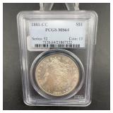 1881-cc Morgan Silver Dollar Pcgs Ms64