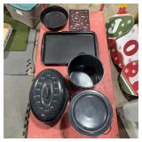 Enamelware Cookware, Cast Iron Skillet, Tray Lot