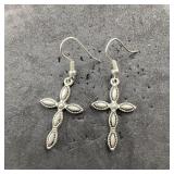 Silver Tone Cross Dangle Earrings