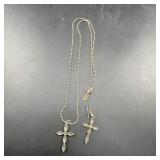 Sterling Silver Cross Necklace And Earring Set