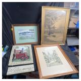 Framed Art Lot: Tractor, Landscapes, City Scene