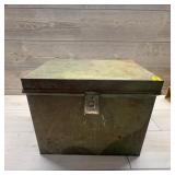 Metal Storage Box With Hinged Lid And Contents
