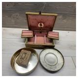 Jewelry Box With Velvet Lining And 2 Metal Tins