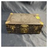 Checkered Patterned Decorative Box With Metal Trim