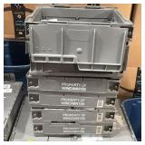 Stack of 5 Gray Plastic Storage Totes