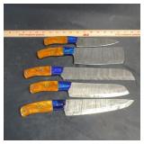 Damascus Steel Knife Set With Resin Handles