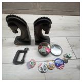 Horse Bookends, Campaign Pinbacks, Metal Clamp