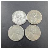 1943 Lincoln Steel Wheat Pennies, 4 Coins