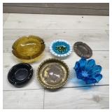 Glass And Metal Ashtray Lot, 6 Pieces