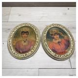Pair Oval Framed Victorian Lady Prints
