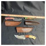 3 Knives With Sheaths, Mixed Handles