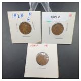 1928 P & 1929 P Lincoln Wheat Cents, 3 Coins
