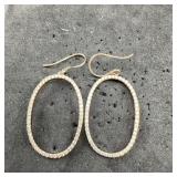Gold Tone Oval Earrings With Clear Stones