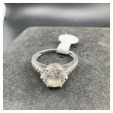 Silver Tone Ring With Large Round Center Stone