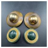 Metal And Faux Malachite Clip Earrings