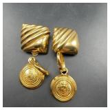 Gold Tone Clip-on Earrings With Dangling Medallion