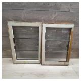 Pair Wooden Windows With Three Glass Panes Each