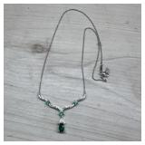 Sterling Silver Necklace with Green Stones