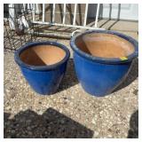 (2) Blue Glazed Ceramic Planters