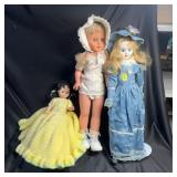 Three Vintage-style Dolls Assorted Outfits