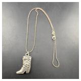 Sterling Silver Cowboy Boot Pendant Necklace