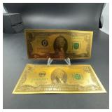 Gold-plated Novelty $2 Bills Set Of 2