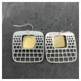 Geometric Silver And Gold Tone Dangle Earrings