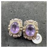 Sterling Silver Amethyst Clip-on Earrings