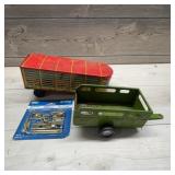 Marcrest Tin Livestock Trailer & Green Wagon Toys