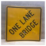 Yellow Metal One Lane Bridge Road Sign