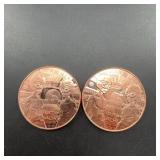 (2) 1oz .999 Fine Copper Alien Rounds