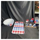 Patriotic Usa Decor Set With Bowl And Tray