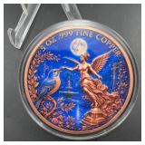 5oz .999 Fine Copper Angel Colored Round