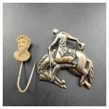 Rodeo Rider Pin & Carved Bust Stick Pin Set