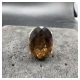 Large Smoky Quartz And Gold-tone Cocktail Ring