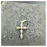 Silver Tone Cross Dangle Earring, Single