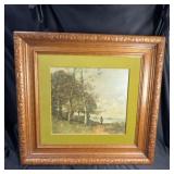 Framed Landscape Oil Painting With Figure