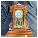 Ingraham Mantel Clock Ornate Wood Roman Numerals