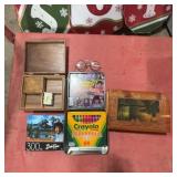 Crayola Tin, Bob Ross Puzzle, Boxes, Old Glasses